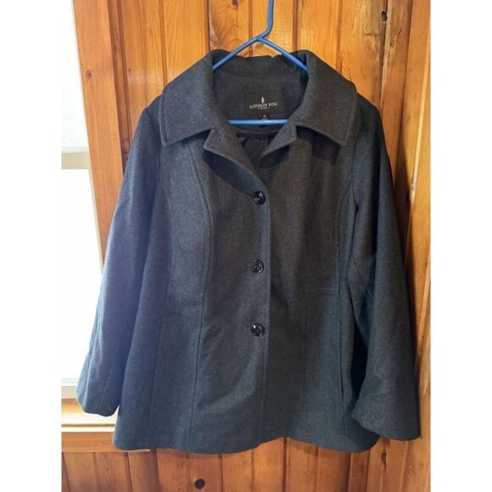 London Fog Charcoal Gray Wool Blend Pea Coat Women 1X Button Front Jacket